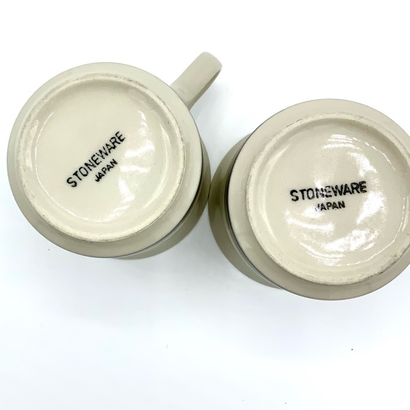 Vintage Stoneware Japan Cup Mug And Saucer Set Of 2 Off White Brown/Blue Striped - Picture 8 of 9